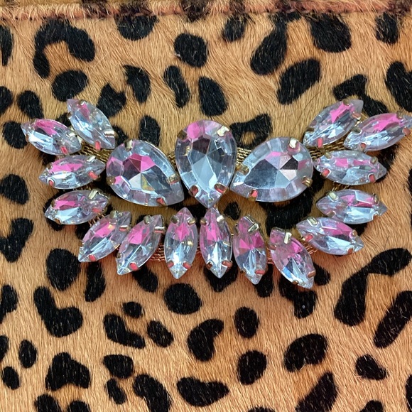 Dune London calf hair cheetah print wristlet with gems and red back NWT - Picture 3 of 10